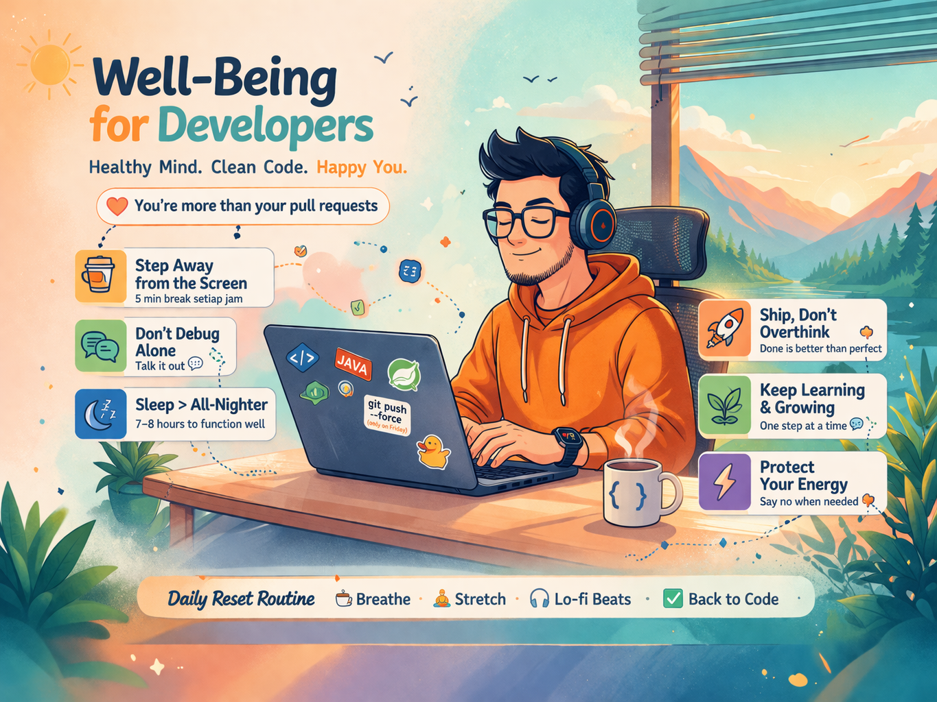 Developer relaxing outdoors with laptop